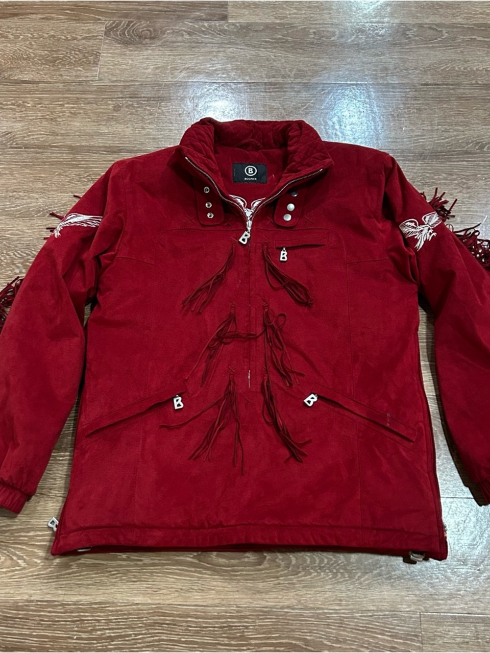 Bogner Goan Thylmann Embroidered Jacket Women’s Size 6 Red USA Vintage Fringe